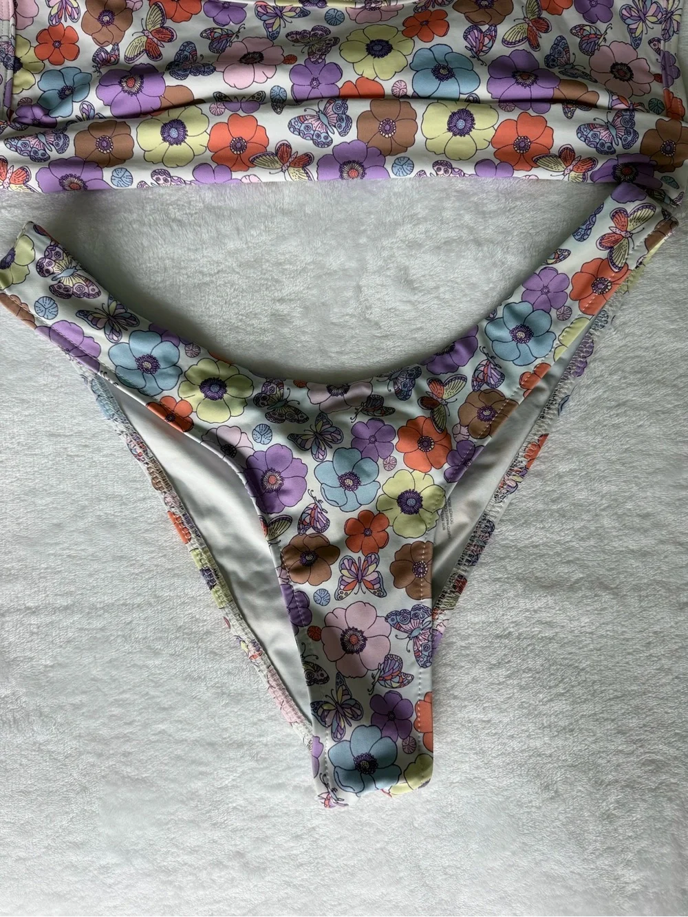 Frankie's Bikinis Floral Two-Piece Bikini in Purple, Orange, Yellow, Blue